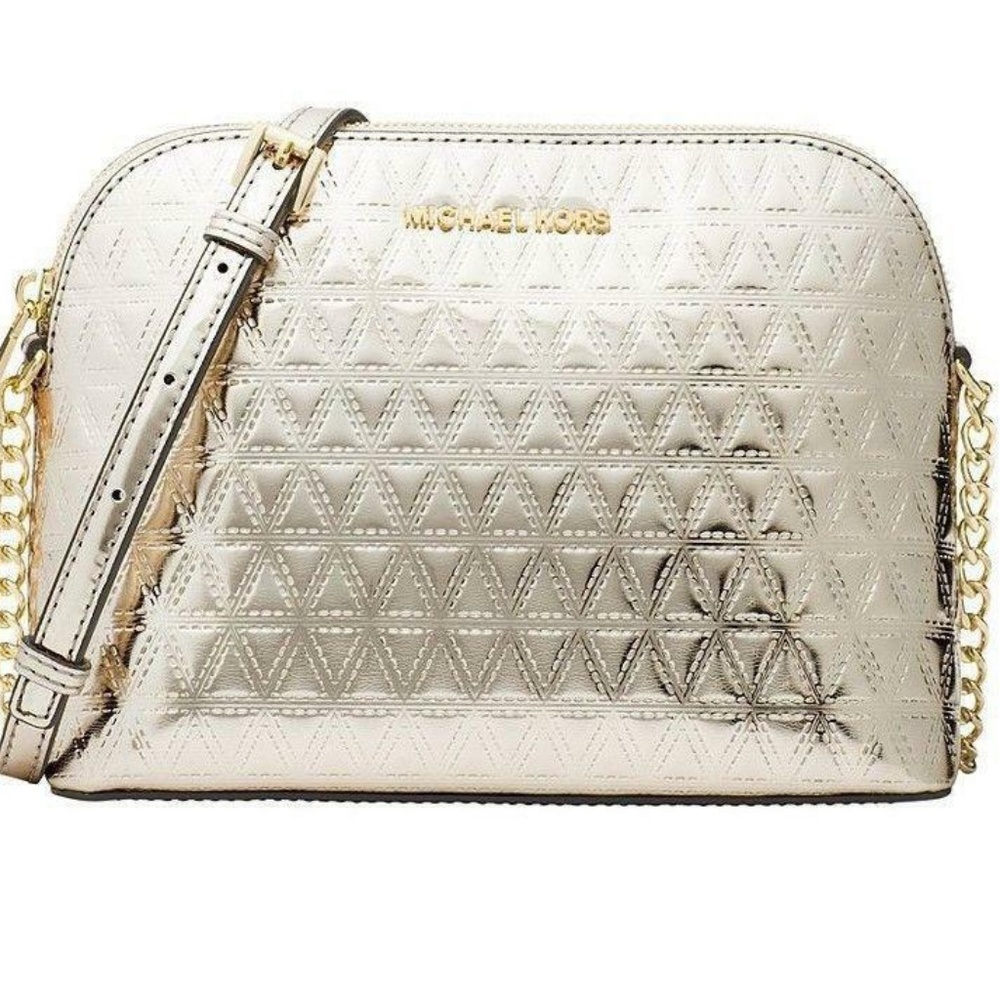 MICHAEL KORS LARGE DOME CROSSBODY LEATHER CHAMPAGN